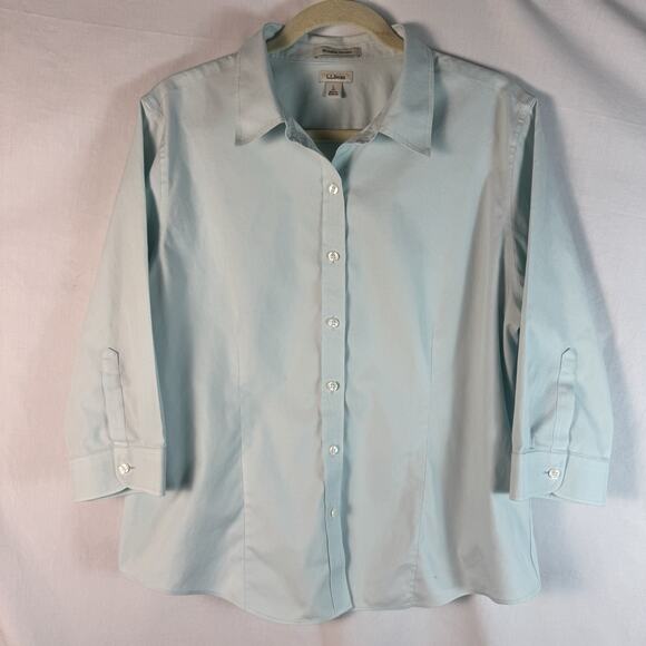 Lands End Wrinkle Resist Blue Button Up Shirt Size Large Petite 100% Cotton - Picture 1 of 3